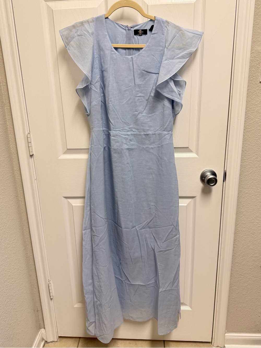 Theory Light Blue Ruffle Sleeve Midi Dress